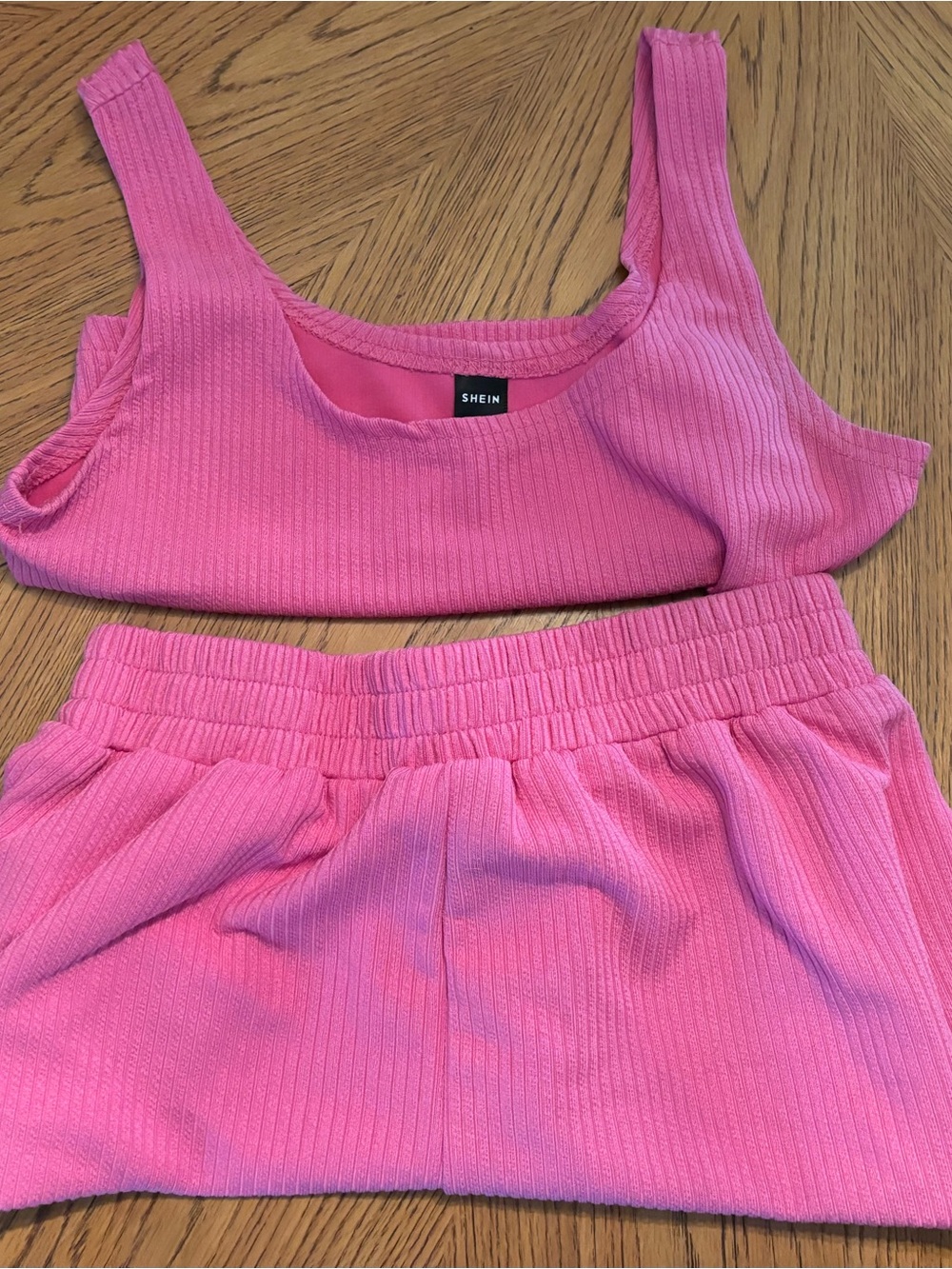 SHEIN Pink Ribbed Tank Top & Shorts Set